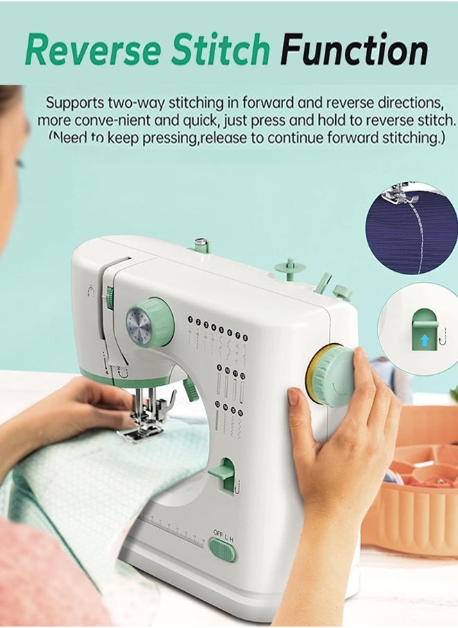 Portable Sewing Machine, Mini Electric Stitching Machine for Beginners, Double Needle 2 Speed 2 Thread Swing Machine With 16 Stitches, Reverse Stitch,Sewing Kit with Foot Pedal for Household