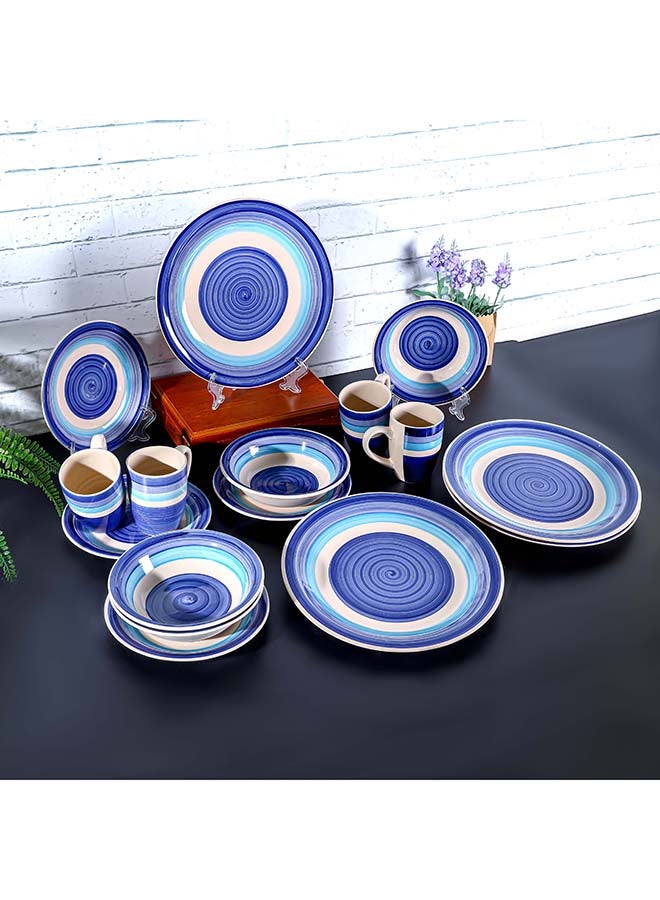 Royalford 16pcs Stoneware Dinner Set RF12411 Includes Dinner and Dessert Plates, Soup Bowls and Mugs Dishwasher-Safe, Microwave-Safe and Freezer-Safe Perfect for Home, Gifting Multicolor 3kg