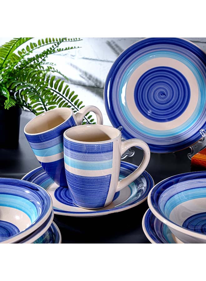 Royalford 16pcs Stoneware Dinner Set RF12411 Includes Dinner and Dessert Plates, Soup Bowls and Mugs Dishwasher-Safe, Microwave-Safe and Freezer-Safe Perfect for Home, Gifting Multicolor 3kg