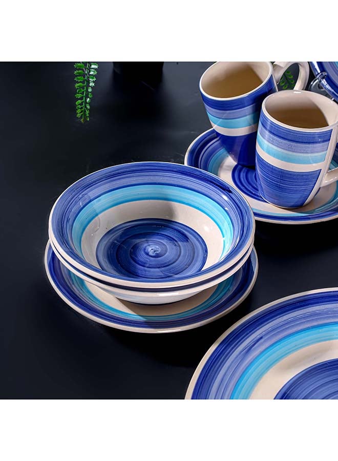 Royalford 16pcs Stoneware Dinner Set RF12411 Includes Dinner and Dessert Plates, Soup Bowls and Mugs Dishwasher-Safe, Microwave-Safe and Freezer-Safe Perfect for Home, Gifting Multicolor 3kg