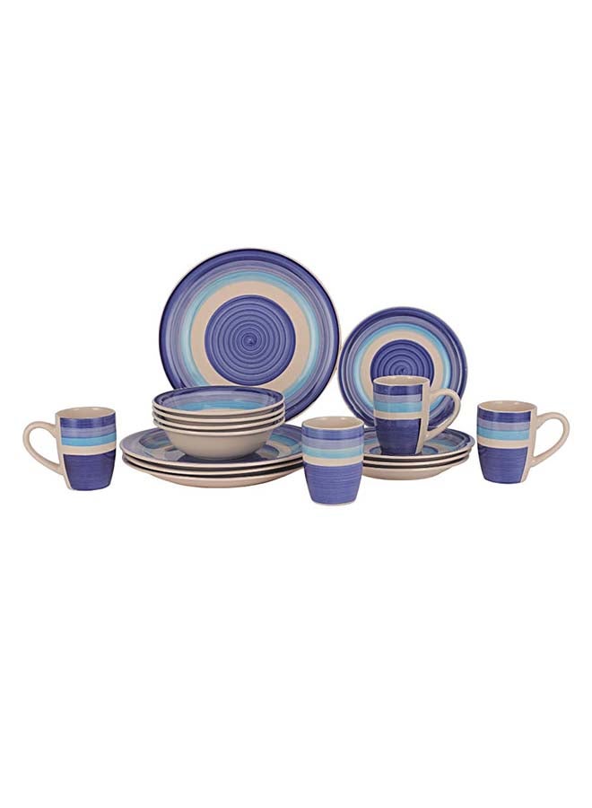 Royalford 16pcs Stoneware Dinner Set RF12411 Includes Dinner and Dessert Plates, Soup Bowls and Mugs Dishwasher-Safe, Microwave-Safe and Freezer-Safe Perfect for Home, Gifting Multicolor 3kg