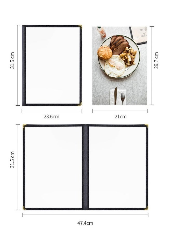 2 PCS 8.5 X 11 Inch Menu Cover Book 4 Pages 8 View Clear Restaurant Beverage Menu Cover with Faux Leather Trim and Decorative Corners Menu Book Cover DIY Menu Holder