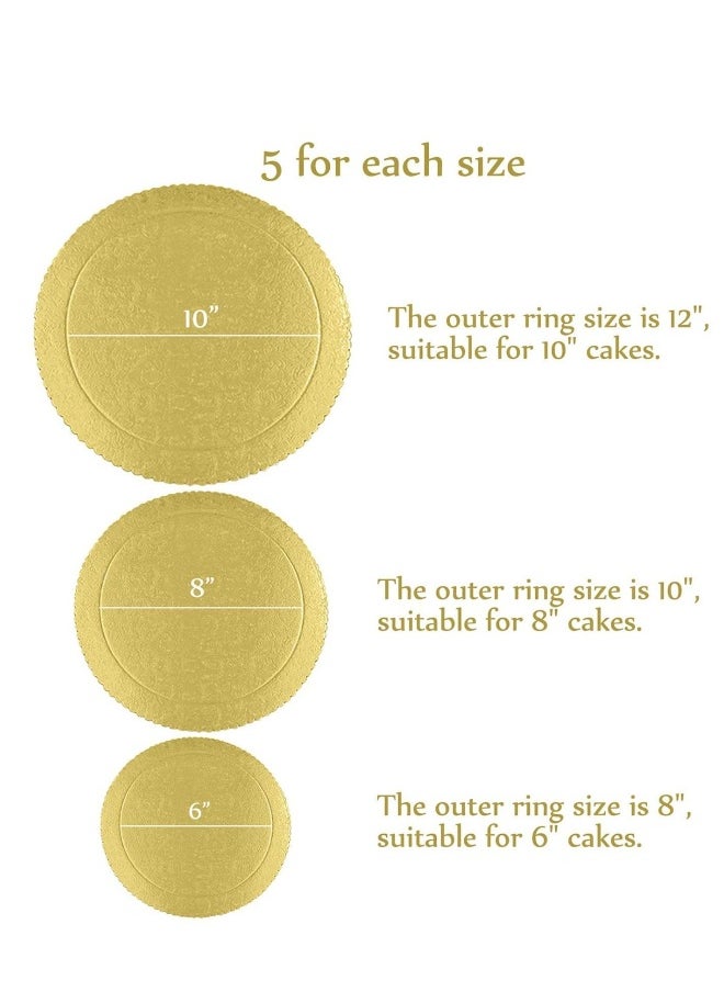 Cake Boards Rounds 15 Pack Gold Cake Base 8/10/12 inch Circle Cardboard Disposable Round Cake Plate Pizza Base Stand Perfect for Cake Decorating 5 Each Size