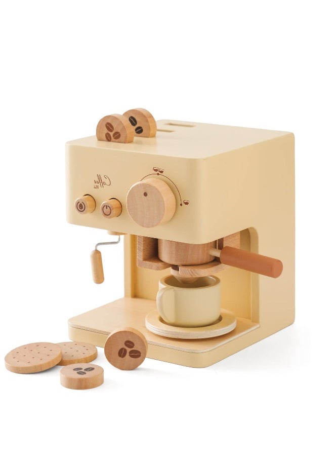 Kids Coffee Maker, 10Pcs Toy Coffee Maker Playset, Wooden Kitchen Set Toys, Toddler Play Kitchen Accessories, Pretend Playset for Kids-Fun, Gifts for Boys and Girls