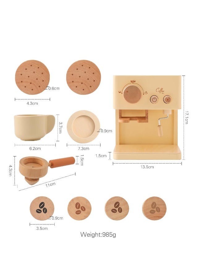 Kids Coffee Maker, 10Pcs Toy Coffee Maker Playset, Wooden Kitchen Set Toys, Toddler Play Kitchen Accessories, Pretend Playset for Kids-Fun, Gifts for Boys and Girls