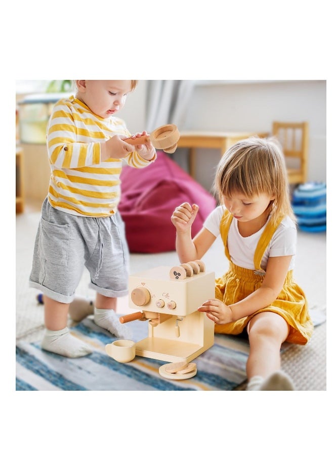 Kids Coffee Maker, 10Pcs Toy Coffee Maker Playset, Wooden Kitchen Set Toys, Toddler Play Kitchen Accessories, Pretend Playset for Kids-Fun, Gifts for Boys and Girls