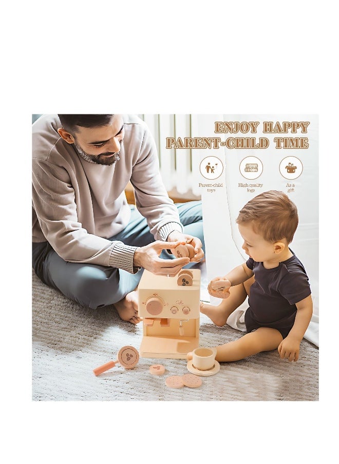 Kids Coffee Maker, 10Pcs Toy Coffee Maker Playset, Wooden Kitchen Set Toys, Toddler Play Kitchen Accessories, Pretend Playset for Kids-Fun, Gifts for Boys and Girls