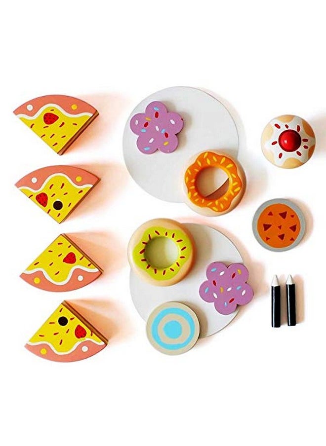 Wooden Pretend Play Dessert Set - Cake, Donuts, Cookies, Cupcake (3 Years+) | 100% Child Safe Materials | Eco Friendly & Sustainable | Pretend Play