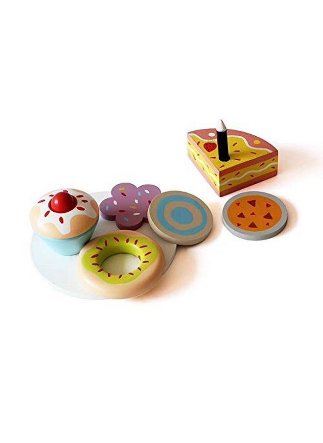 Wooden Pretend Play Dessert Set - Cake, Donuts, Cookies, Cupcake (3 Years+) | 100% Child Safe Materials | Eco Friendly & Sustainable | Pretend Play