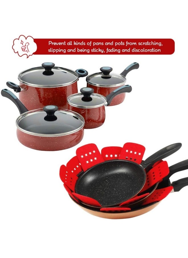 Pan Pot Protectors, Larger & Thicker Pan Protector with Stars, Set of 12 and 3 Different Sizes, Red Pot Divider Pads for Protecting and Separating Your Cookware