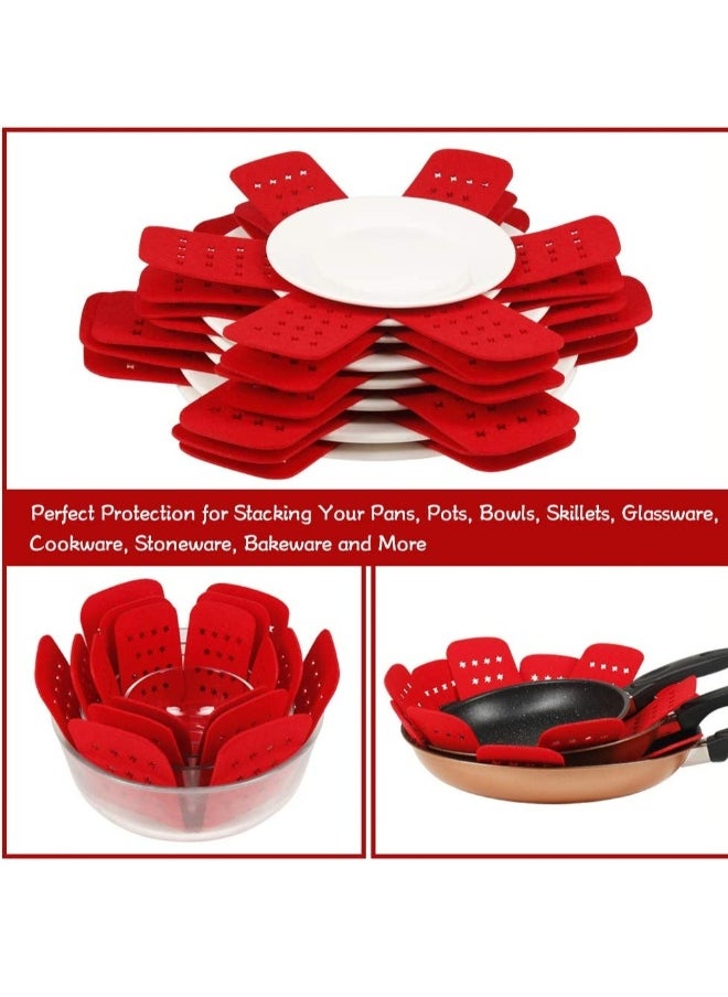 Pan Pot Protectors, Larger & Thicker Pan Protector with Stars, Set of 12 and 3 Different Sizes, Red Pot Divider Pads for Protecting and Separating Your Cookware