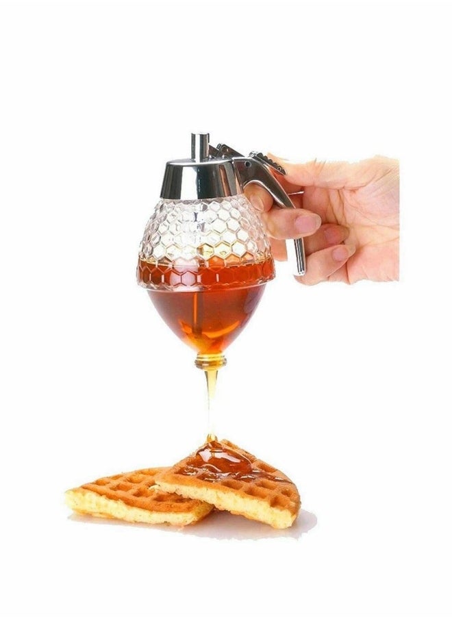 Honey Dispenser, Honey Comb Shaped Honey Pot with Stand, No Drip Honey Dispenser for Honey Syrup Sugar Sauces Jar, Syrup Bottle with Non Slip Stand 8OZ