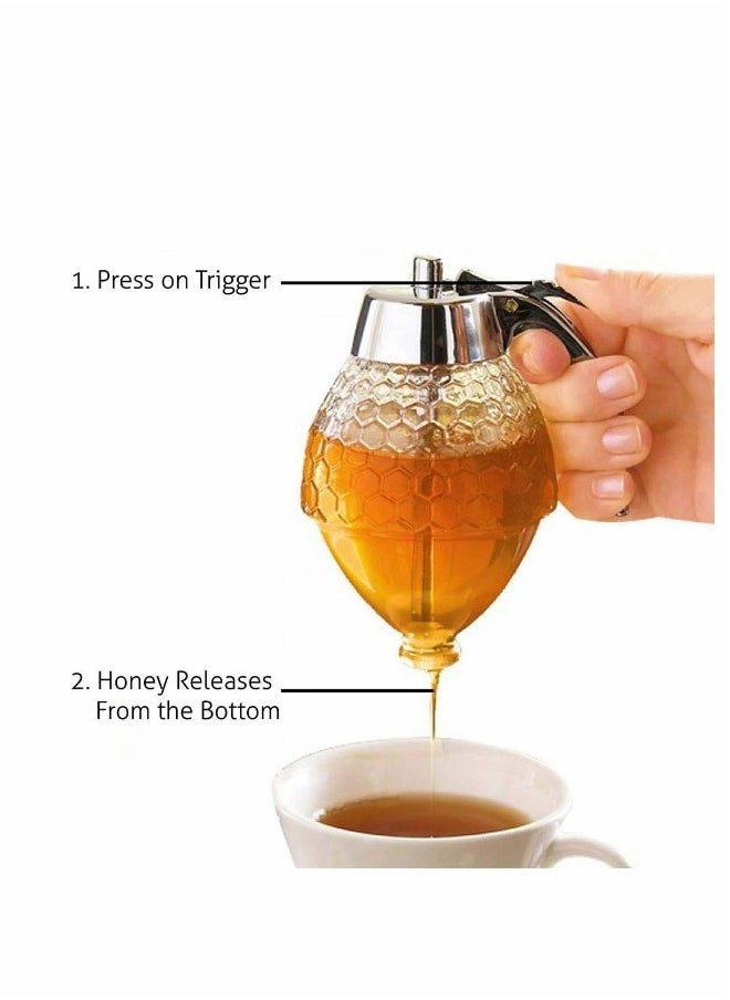 Honey Dispenser, Honey Comb Shaped Honey Pot with Stand, No Drip Honey Dispenser for Honey Syrup Sugar Sauces Jar, Syrup Bottle with Non Slip Stand 8OZ