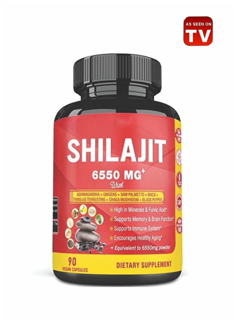 Shilajit Extract Capsules 6550mg Immune Support Brain Boost Supplement 3 Months Supply-90 Capsules