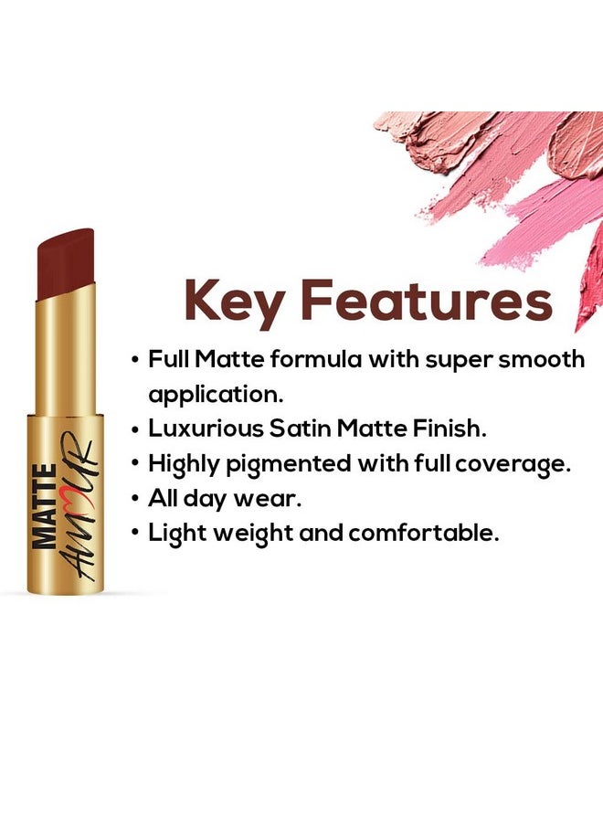 Matte Amour Matte Lipstick Lightweight, Long-Wear Lipsticks |Matte Finish, High Coverage,Highly Pigmented, Cruelty Free,Paraben Free,Vegan (3.5G Playful 09)