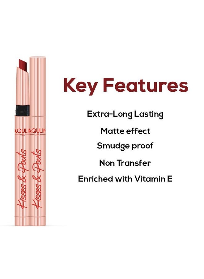 Kisses & Pouts Transfer Proof,Smudge Proof & Enriched With Vitamin E Matte Lipstick 1.4Gm Teaser Kiss 04