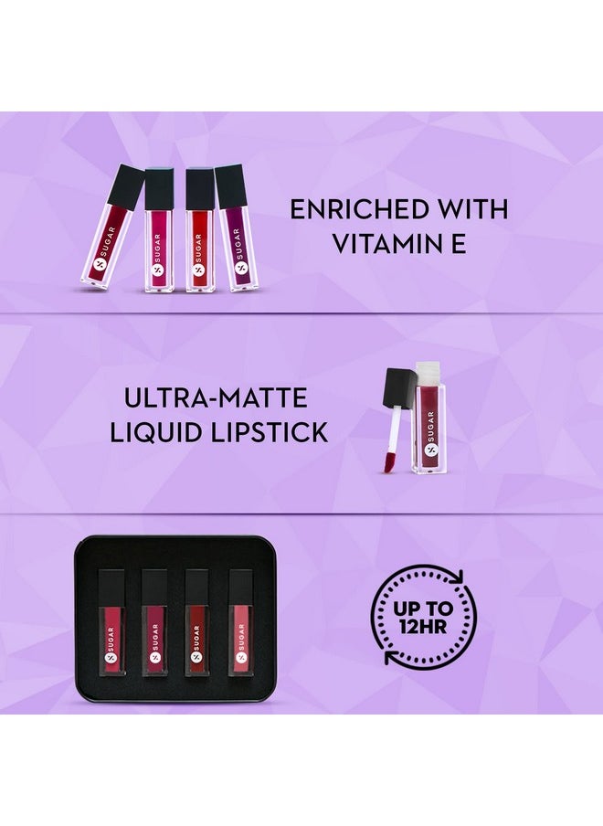 Smudge Me Not Mini Liquid Lipstick Sets For Women | Transferproof & Waterproof | Lasts Upto 12+Hours | Pack Of 4 - Bold Shades