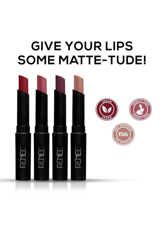 Very Matte - Pack Of 4 Matte Lipsticks | Intense Color Pay Off, Full Coverage Long Lasting Weightless Velvety Formula