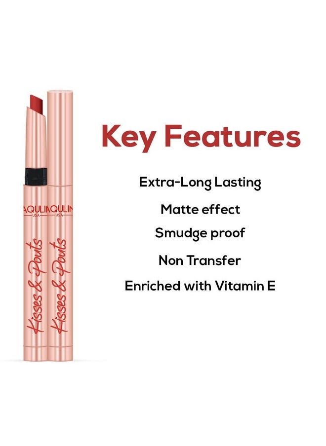 Kisses & Pouts Transfer Proof,Smudge Proof & Enriched With Vitamin E Matte Lipstick 1.4Gm Surprise Kiss 03