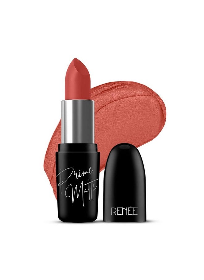 Prime Matte Lipstick - Spicy Cinnamon, Lightweight & Long-Lasting Formula, Creamy Matte Finish, One Swipe Application, Non-Drying, Vitamin E Infused, 4.5Gm