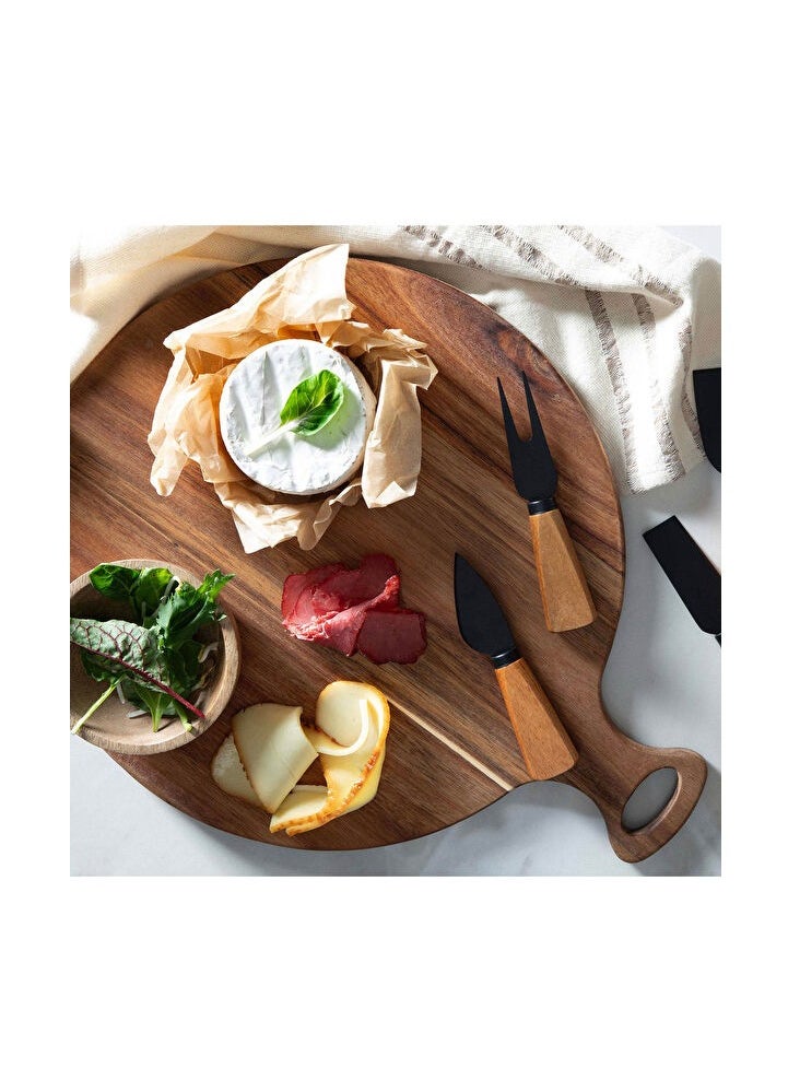 Brown Wooden Round Cheese Serving and Presentation Set