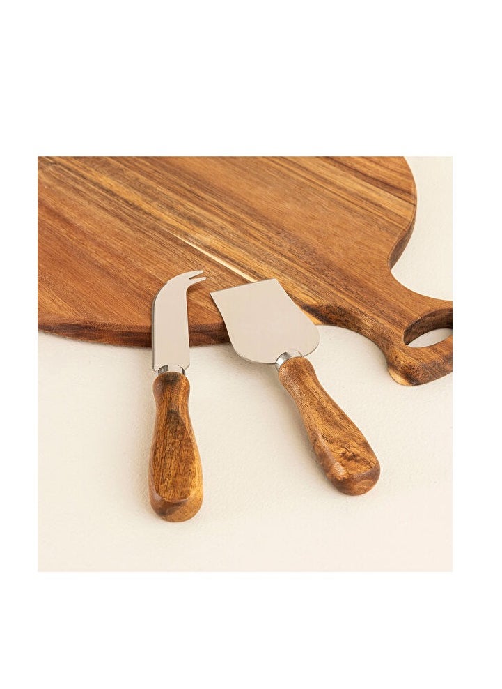 Brown Wooden Round Cheese Serving and Presentation Set