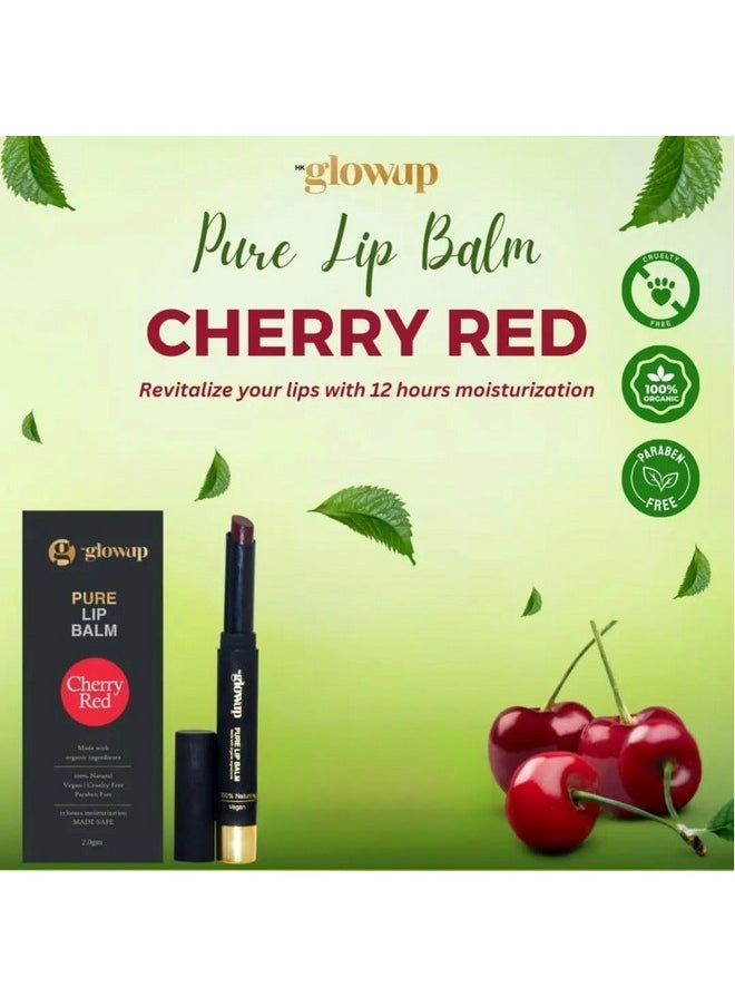 Glowup Pure Lip Balm - Cherry Red Balm | 100% Natural Vegan, Cruelty Free | Lip Care & Radiant Glow - Soft, Smooth Lip, Nourishing And Moisturizing Lip Balm, Cherry Lips (2.0Gm)