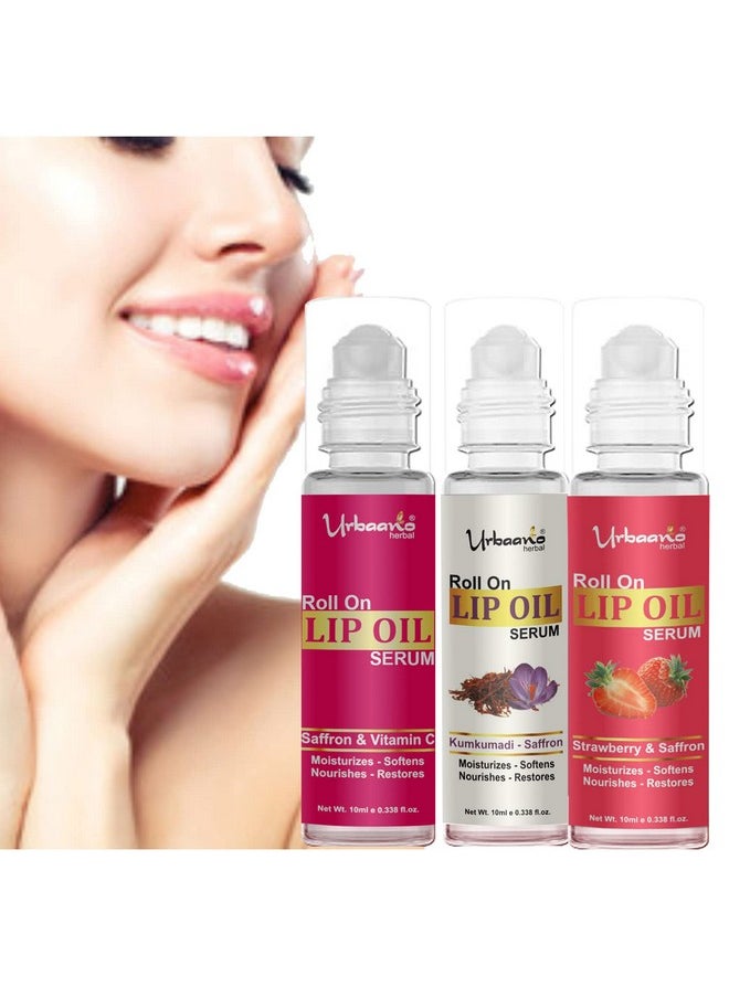 Lip Serum Oil, Beetroot, Strawberry, Kumkumadi For Soft Nourished And Smooth Lips With Natural Herbs And Oils (Almond, Jojoba) Pack Of 3 - (10Mlx3 = 30Ml)