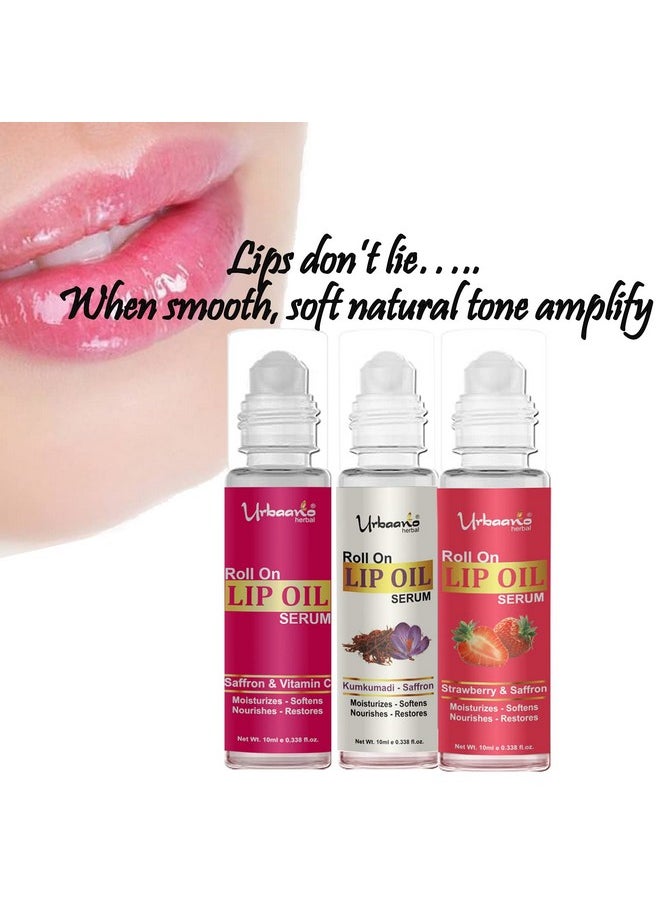 Lip Serum Oil, Beetroot, Strawberry, Kumkumadi For Soft Nourished And Smooth Lips With Natural Herbs And Oils (Almond, Jojoba) Pack Of 3 - (10Mlx3 = 30Ml)