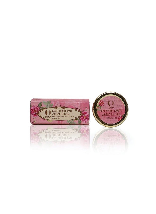 Ayurveda Rose & Pomegranate Jaggery Lip Balm | Deeply Hydrates, Softens & Reduces Lip Pigmentation| For Dark, Dry & Chapped Lips | All Skin Types - 6Gm