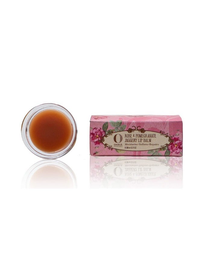 Ayurveda Rose & Pomegranate Jaggery Lip Balm | Deeply Hydrates, Softens & Reduces Lip Pigmentation| For Dark, Dry & Chapped Lips | All Skin Types - 6Gm