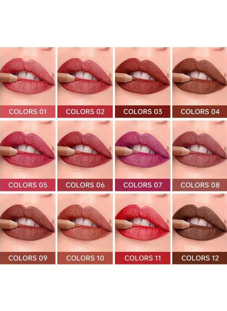 Pudaier Matte Lip Liner Set, 12 Colors, Long-Lasting, Non-Stick, Moisturizing Pencil Lip Makeup, All Skin Types, Diverse & Rich Color Palette