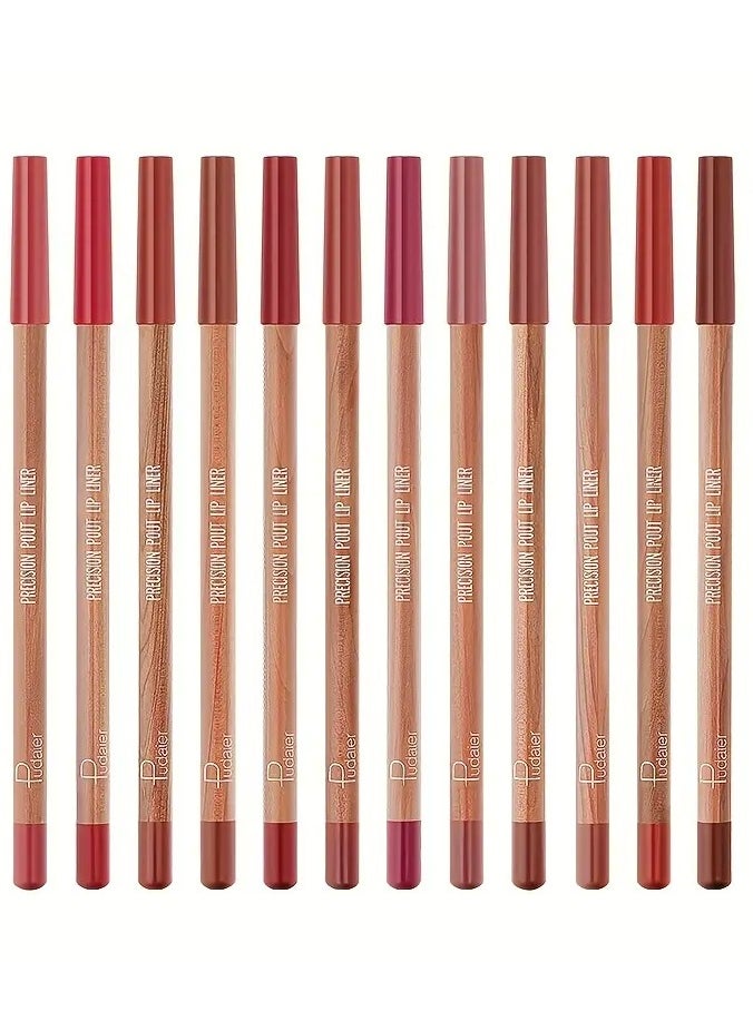 Pudaier Matte Lip Liner Set, 12 Colors, Long-Lasting, Non-Stick, Moisturizing Pencil Lip Makeup, All Skin Types, Diverse & Rich Color Palette