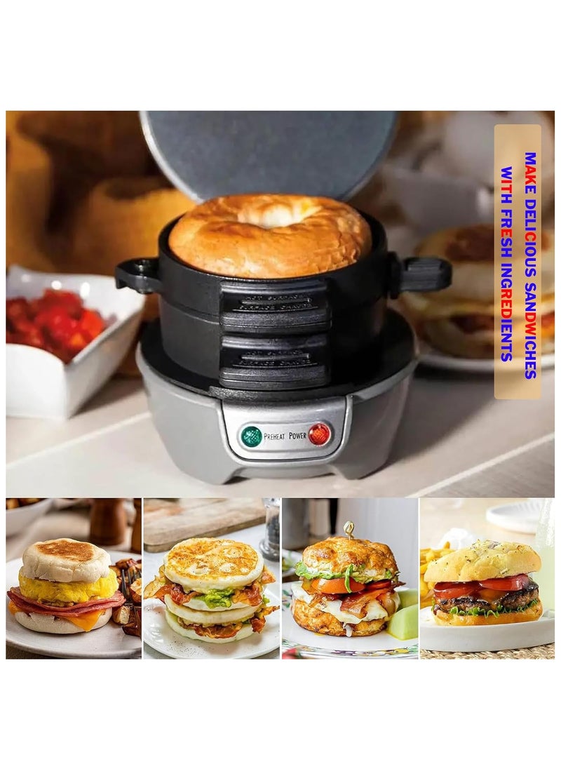 Sandwich Toaster Burger Maker, Panini Press with Egg Rings and Timer, Efficient Non-Stick Heating Plates, for Hamburgers, Waffles Snacks