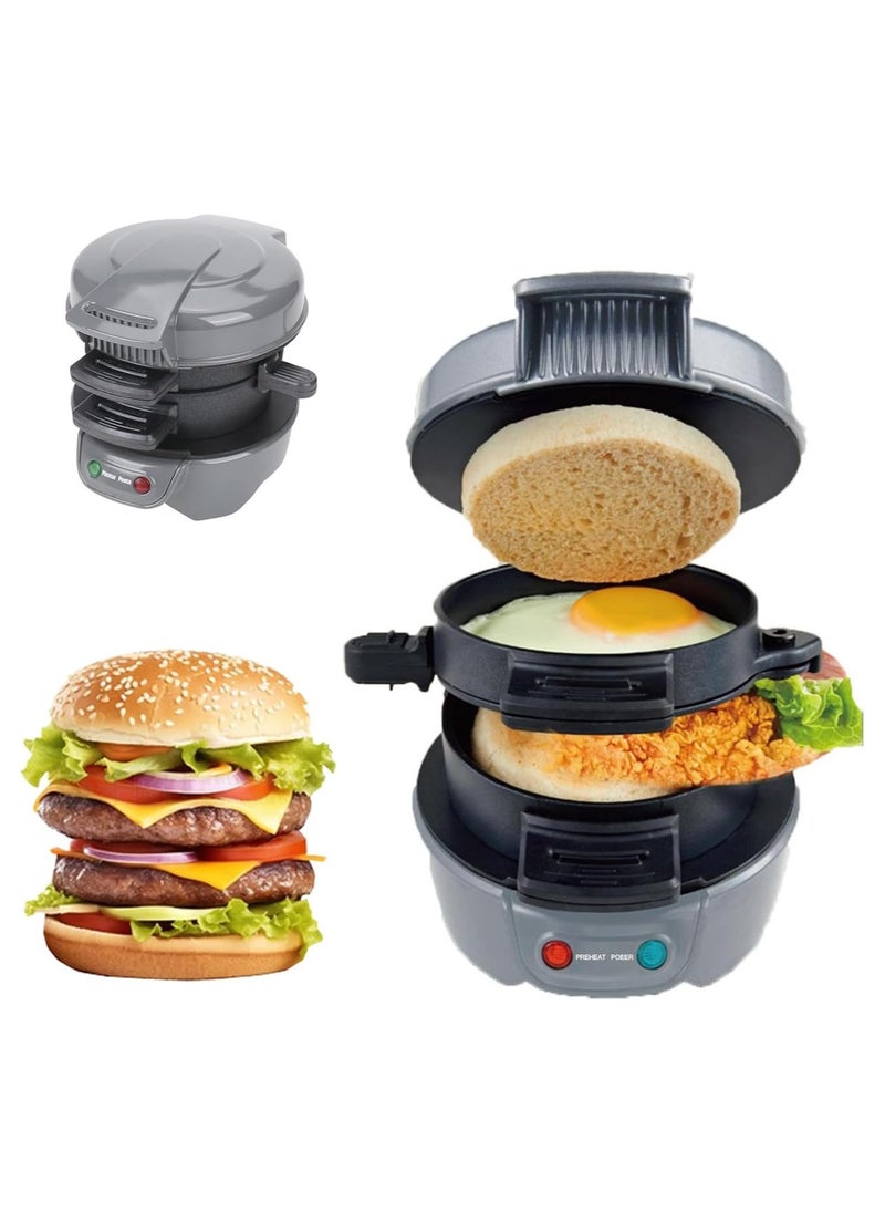 Sandwich Toaster Burger Maker, Panini Press with Egg Rings and Timer, Efficient Non-Stick Heating Plates, for Hamburgers, Waffles Snacks