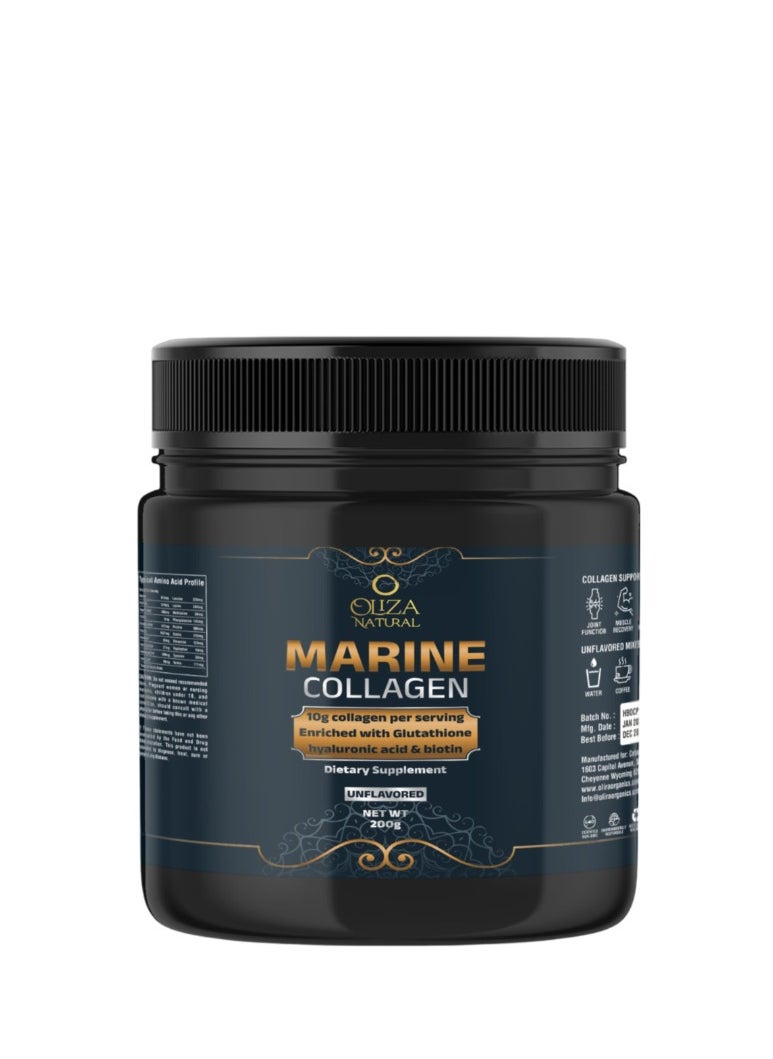 Marine Collagen Peptides Powder With Glutathione 200gm Unflavored | Advanced Formula With Biotin ,Hyaluronic Acid, Vitamin E, Vitamin C & Alpha Lipoic Acid For Radiant Skin and Stronger Hair