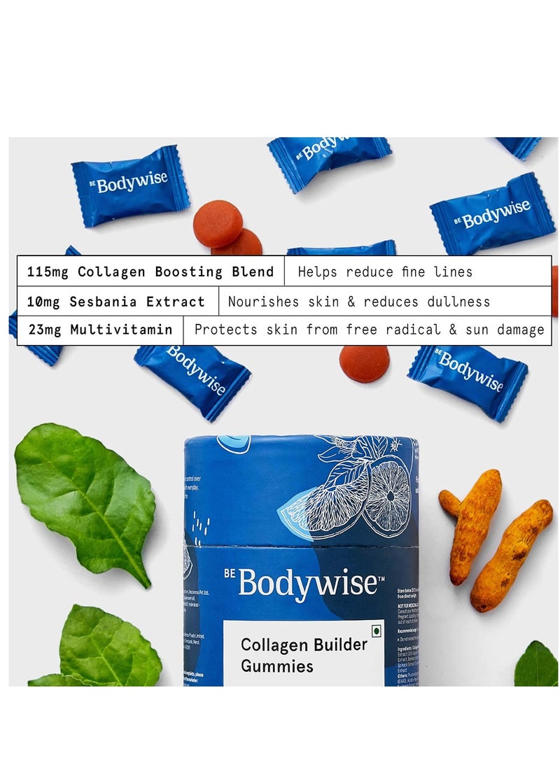 Be Bodywise Vegan Collagen Builder Gummies(115mg) With Vitamin C, Glutathione & Hyaluronic Acid 60 Day Pack