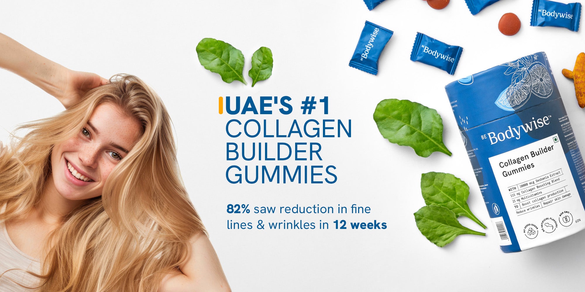 Be Bodywise Vegan Collagen Builder Gummies(115mg) With Vitamin C, Glutathione & Hyaluronic Acid 60 Day Pack