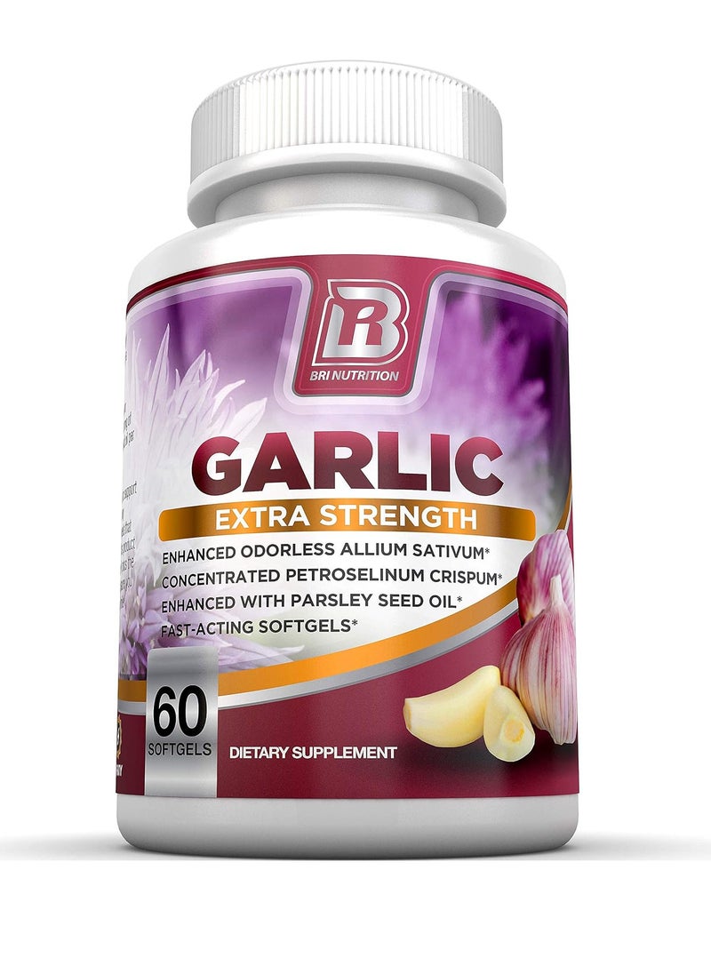 Odorless Garlic - 60 Softgels - 1000mg Pure and Potent Garlic Allium Sativum Supplement (Maximum Strength) - 30 Day Supply