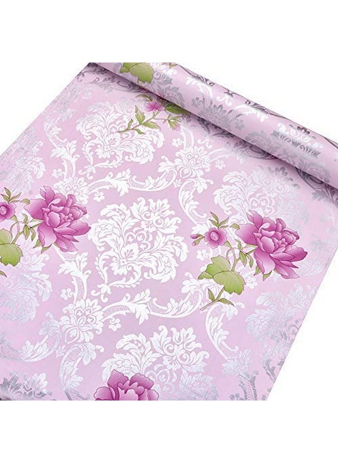 Pvc Vinyl Self Adhesive Flower Waterproof Stickers Wall Papers (Pink, 18 Inches X 120'' Inches)