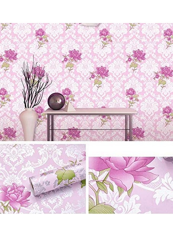 Pvc Vinyl Self Adhesive Flower Waterproof Stickers Wall Papers (Pink, 18 Inches X 120'' Inches)