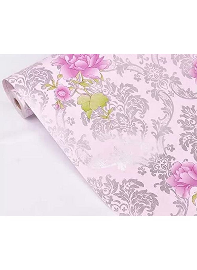 Pvc Vinyl Self Adhesive Flower Waterproof Stickers Wall Papers (Pink, 18 Inches X 120'' Inches)