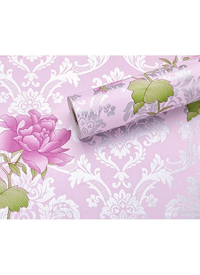 Pvc Vinyl Self Adhesive Flower Waterproof Stickers Wall Papers (Pink, 18 Inches X 120'' Inches)