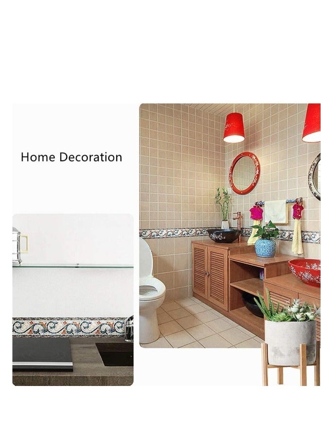 Wall Edging Self Adhesive 3D Embossed Wallpaper Border Floral Peel Paper and Stick Tile Trim Lines for Bathroom Living Kitchen Backsplash Sticker