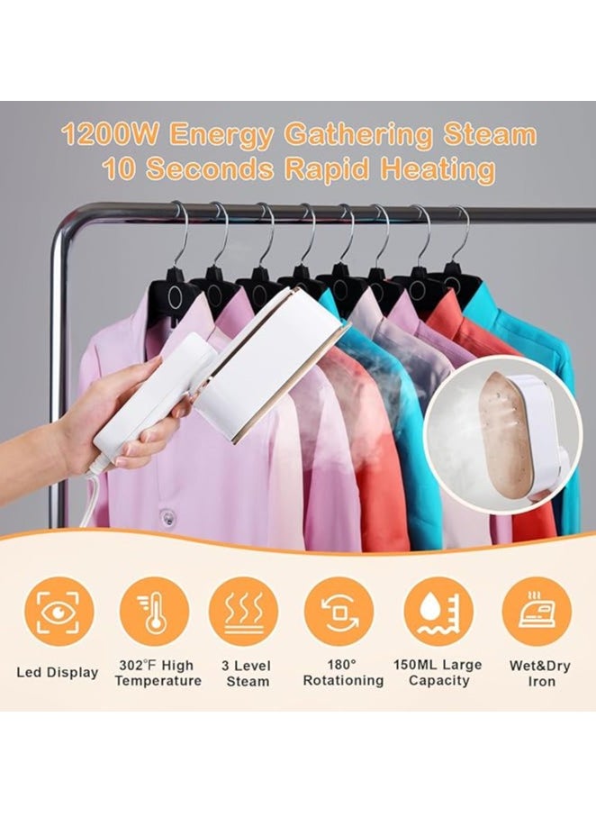 Travel Steamer Iron for Clothes - 1200W Handheld Size Portable Travel Steamer, 3 Steam Levels Clothes Steamer with LCD Screen, 10S Fast Heat-up Steamer for Dress Shirt Home Travel