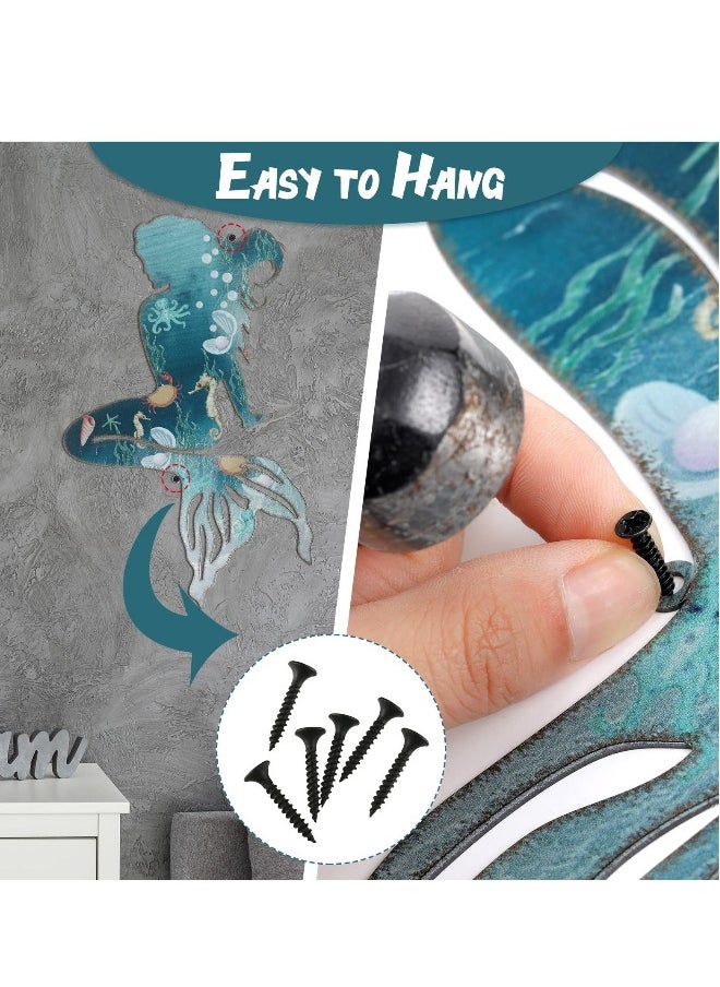 Art Wall Decor, Mermaid Rustproof Metal Wall Decoration, Hanging Stainless Steel Mermaid Hoom Decorations for Room Wall Patio Swimming Pool Bathroom, 15 x 8.5 Inches