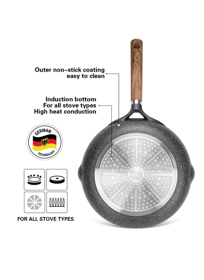 Frying Pan and Wok Pan Combo Set Frying Pan 24cm And Wok Pan 28m, Aluminum Granite Greblon C2 Coating Frypan Milano Series, Induction Bottom for all Cooktops | Ergonomic Bakelite Handle | PFOA Free