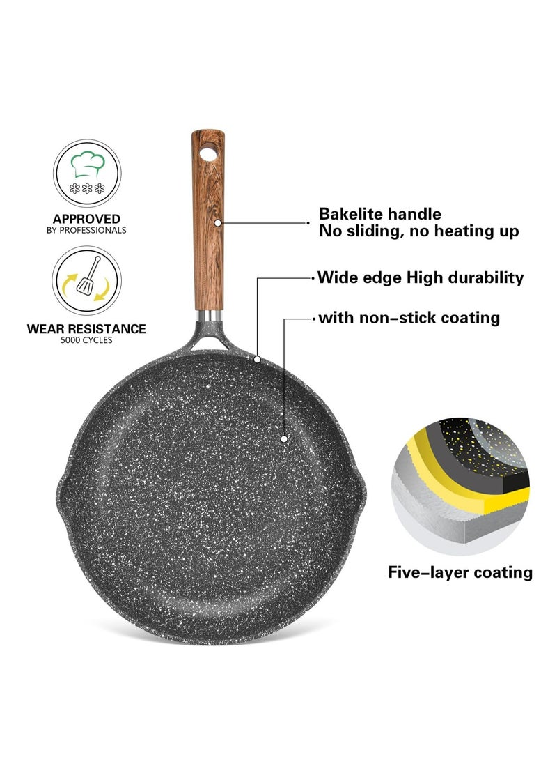 Frying Pan and Wok Pan Combo Set Frying Pan 24cm And Wok Pan 28m, Aluminum Granite Greblon C2 Coating Frypan Milano Series, Induction Bottom for all Cooktops | Ergonomic Bakelite Handle | PFOA Free