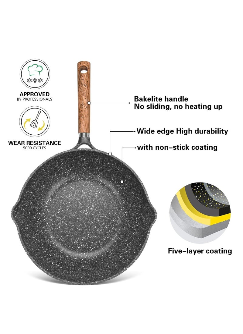 Frying Pan and Wok Pan Combo Set Frying Pan 24cm And Wok Pan 28m, Aluminum Granite Greblon C2 Coating Frypan Milano Series, Induction Bottom for all Cooktops | Ergonomic Bakelite Handle | PFOA Free