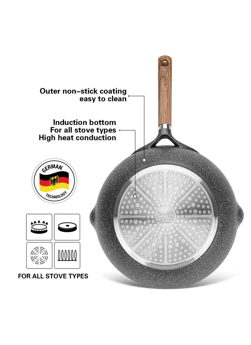 Frying Pan and Wok Pan Combo Set Frying Pan 24cm And Wok Pan 28m, Aluminum Granite Greblon C2 Coating Frypan Milano Series, Induction Bottom for all Cooktops | Ergonomic Bakelite Handle | PFOA Free